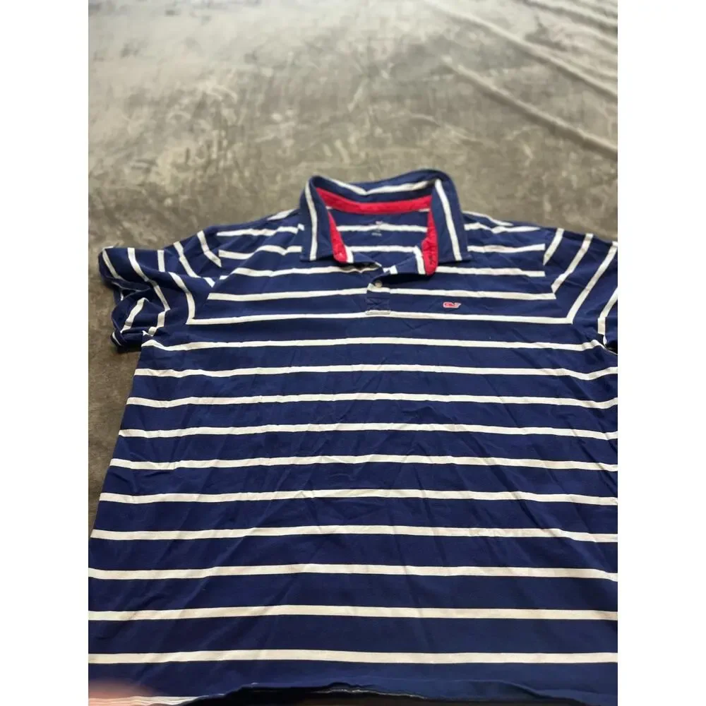 Vineyard‎ Vines Polo Shirt Men's 2XL Blue White Striped Stretch Golf
